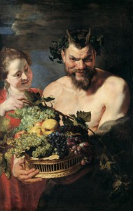 Рубенс  "Сатир и служанка с корзиной фруктов" 1615 г.